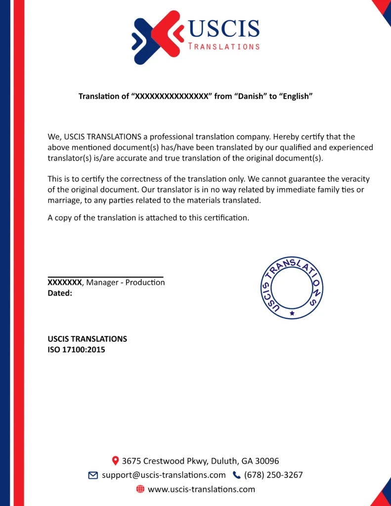 Sample certified marriage certificate translation with USCIS-compliant certification statement