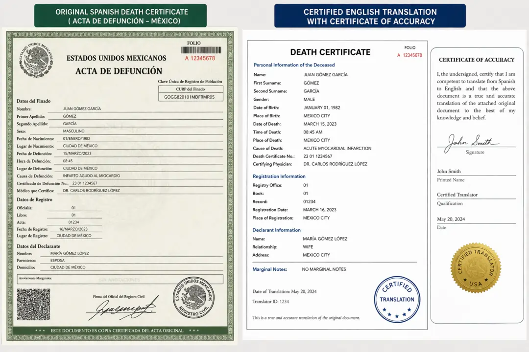 You are currently viewing Spanish Death Certificate Translation for USA | Certified Acta de Defunción Translation Services
