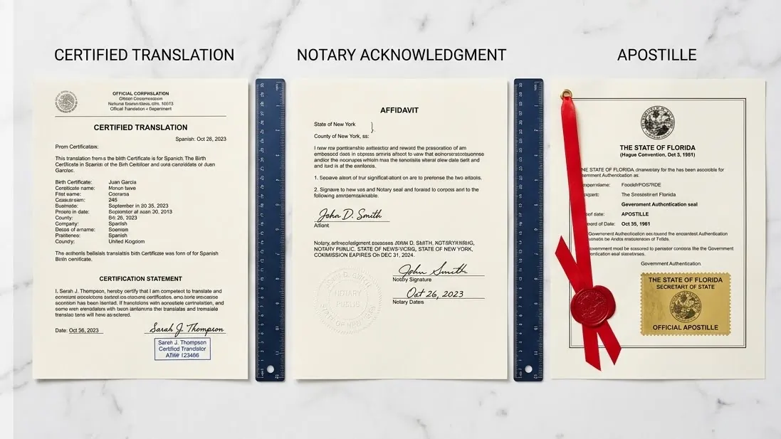 You are currently viewing Apostille vs Notarization vs Certified Translation — The Complete Difference Explained